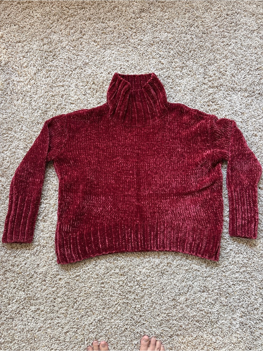 Cynthia Rowley Chenille Turtleneck Sweater Fuzzy Cozy Knit Burgundy Size Small